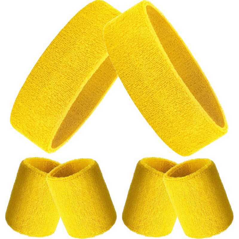 Bememo 6 Pcs Neon Sports Sweatbands Set Paris Sports Competitions Sweatbands 2 Headband 4 Wristbands Breathable Terry Cloth Athletic Bands for Basketball Tennis Costumes Cosplay(Neon Yellow) - Image 1